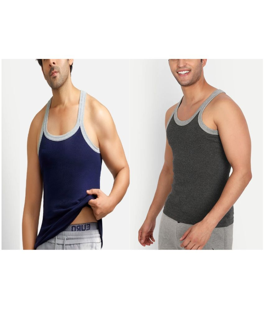     			D1 DIFFERENT ONE Pack of 2 Cotton Gym Vest For Men ( Multicolor )