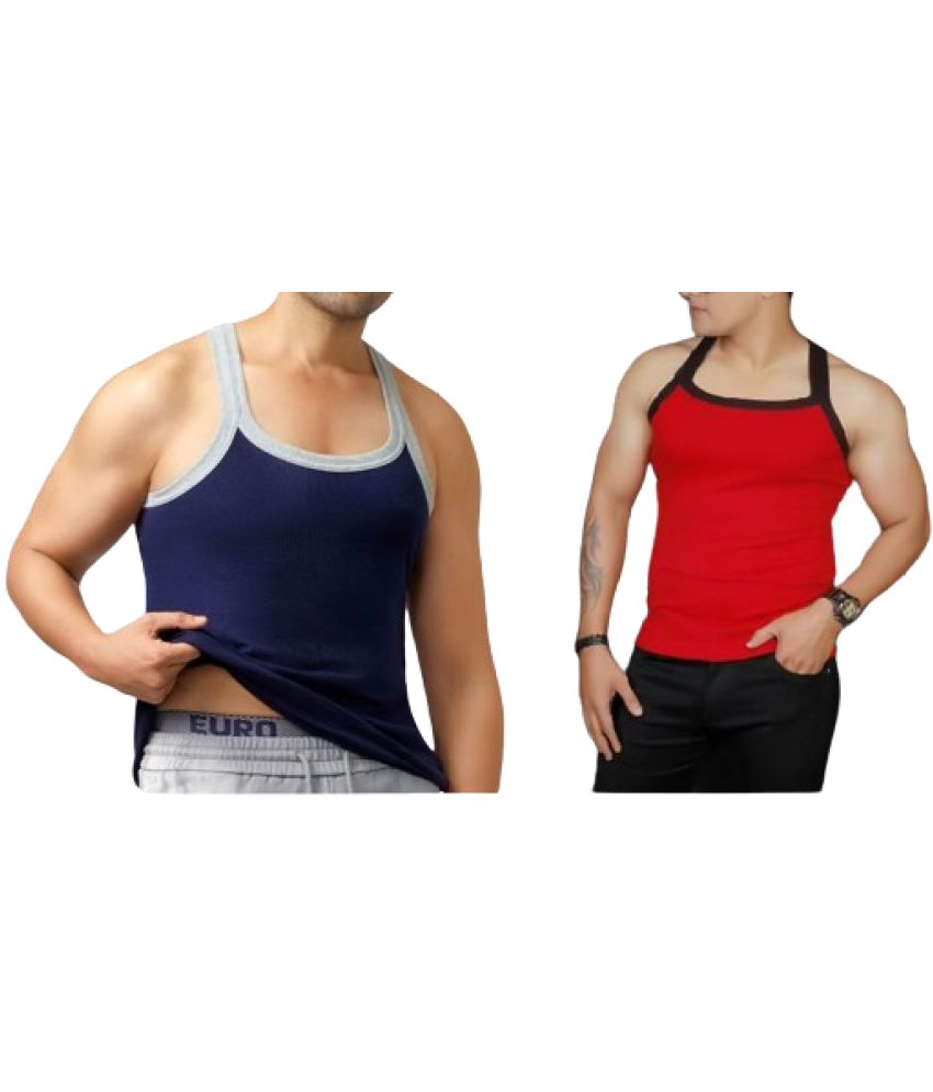     			D1 DIFFERENT ONE Pack of 2 Cotton Gym Vest For Men ( Multicolor )