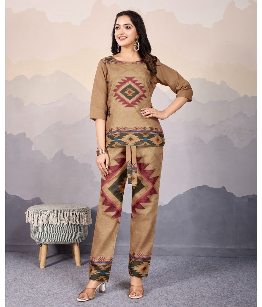     			MOJILAA Bronze Printed Pant Top Set