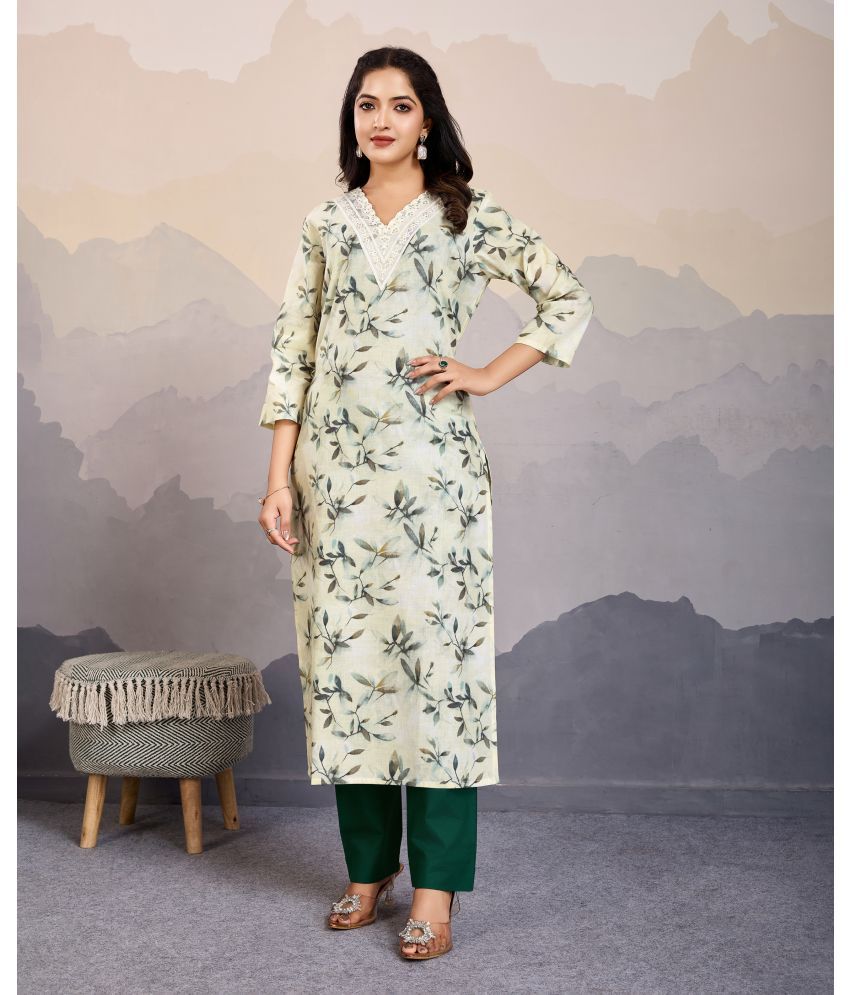     			MOJILAA Cotton Embroidered Kurti With Pants Women's Stitched Salwar Suit - Green ( Pack of 1 )