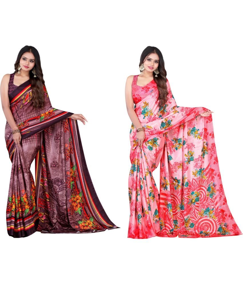     			Vibhagyaa Crepe Printed Saree With Blouse Piece ( Multicolor , Pack of 2 )