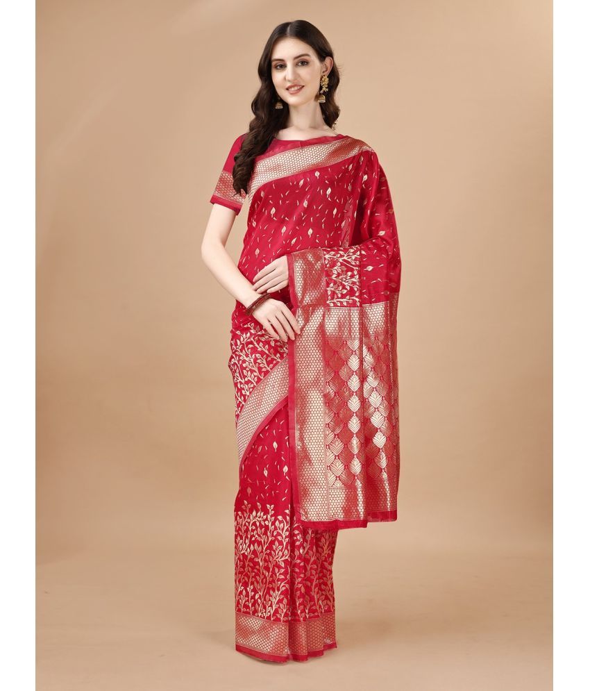     			Vibhagyaa Silk Self Design Saree With Blouse Piece ( Red , Pack of 1 )