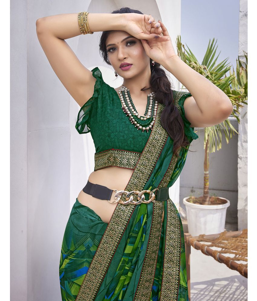     			Yashika Georgette Printed Saree With Blouse Piece ( Green , Pack of 1 )