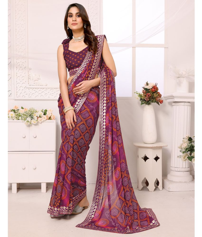     			Yashika Georgette Printed Saree With Blouse Piece ( Purple , Pack of 1 )