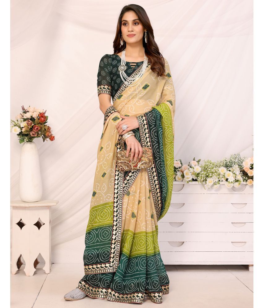     			Yashika Georgette Printed Saree With Blouse Piece ( Green , Pack of 1 )