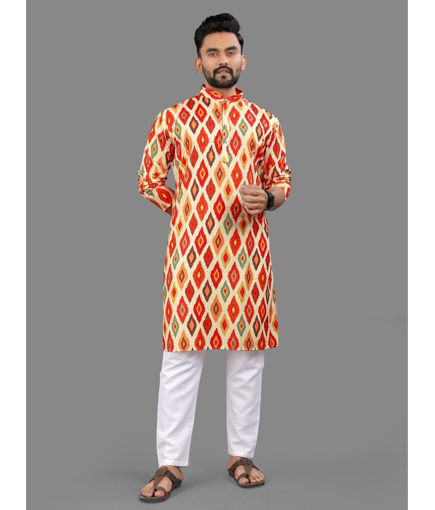     			allan peter Red Cotton Blend Men's Regular Kurta ( Pack of 1 )