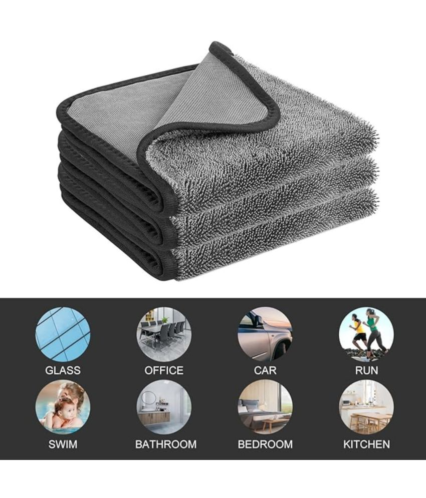     			BK10 IMPORT & EXPORT Black 500 GSM Microfiber Cloth For Automobile ( Pack of 3 )