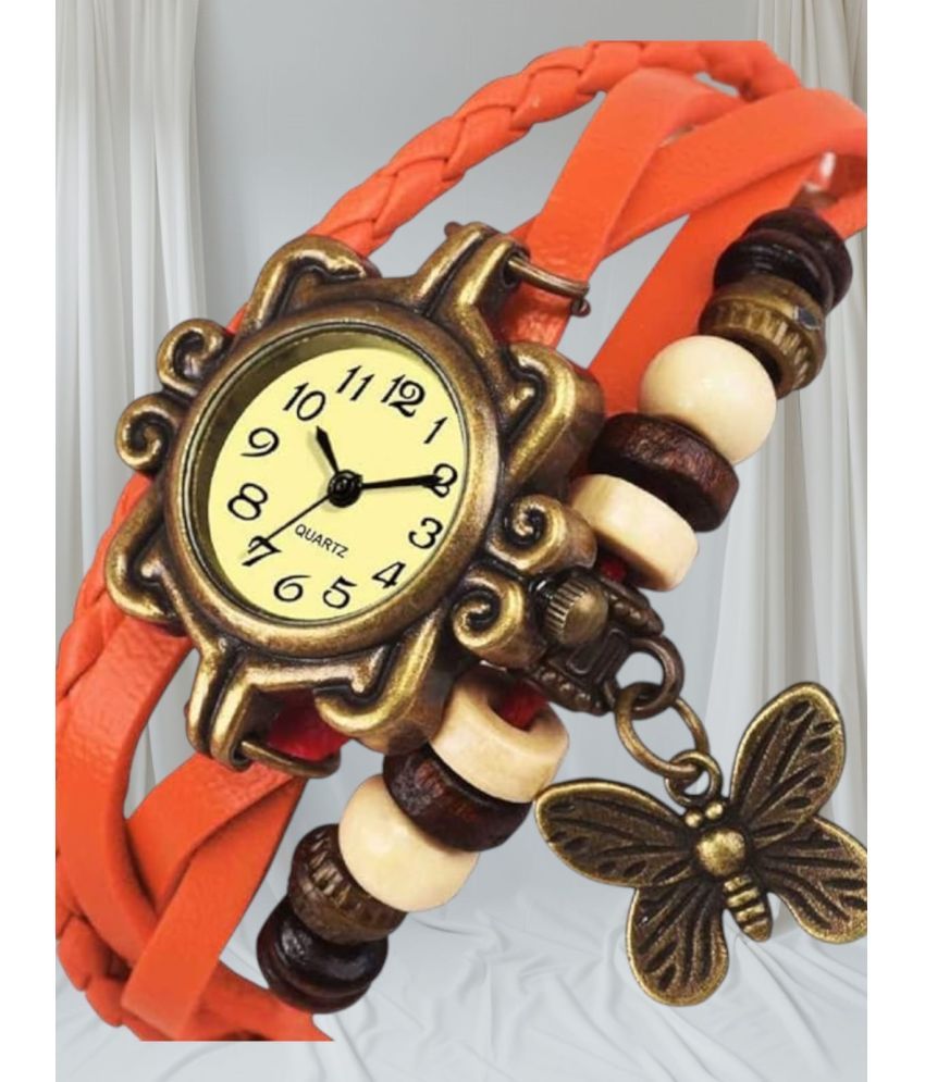     			Cosmic Orange Leather Analog Womens Watch