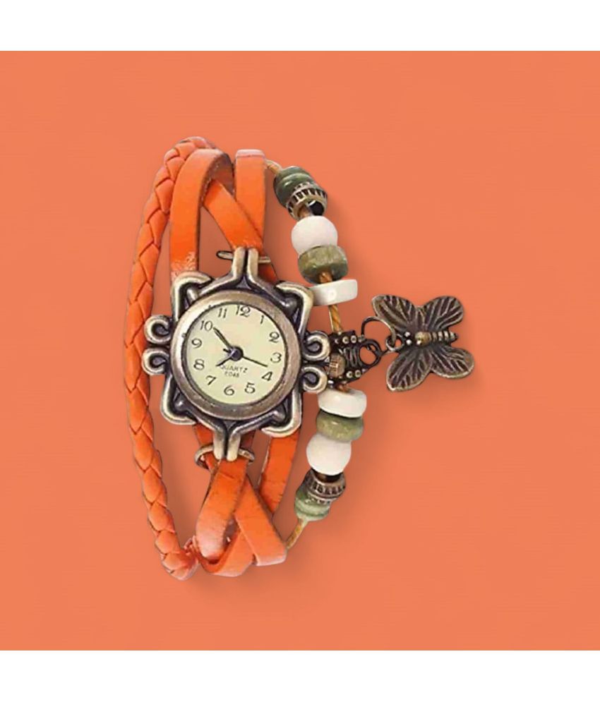     			DECLASSE Orange Leather Analog Womens Watch