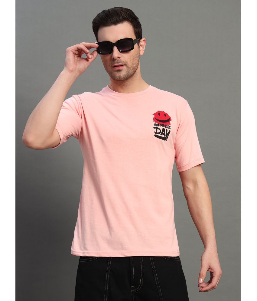     			DENNIN 100% Cotton Regular Fit Printed Half Sleeves Men's Round T-Shirt - Pink ( Pack of 1 )