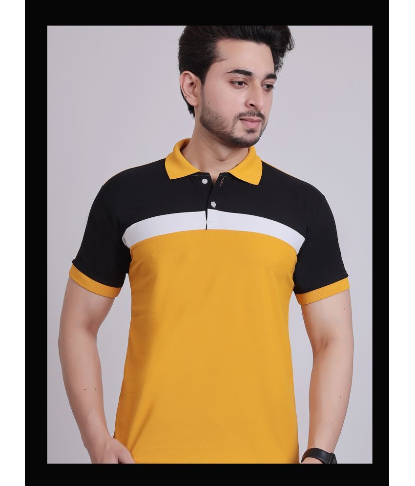     			DENNIN Pack of 1 Cotton Blend Regular Fit Colorblock Half Sleeves Men's Polo T Shirt ( Mustard )