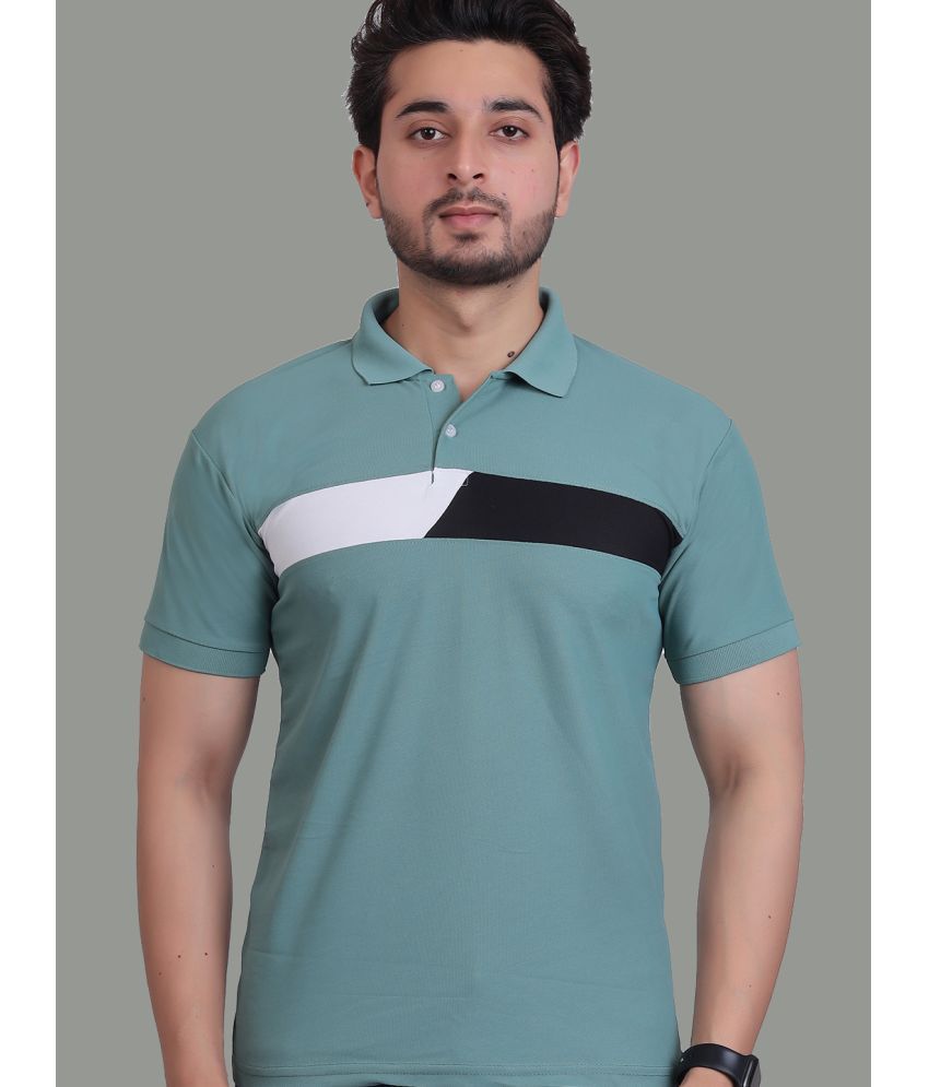     			DENNIN Pack of 1 Cotton Blend Regular Fit Colorblock Half Sleeves Men's Polo T Shirt ( Green )