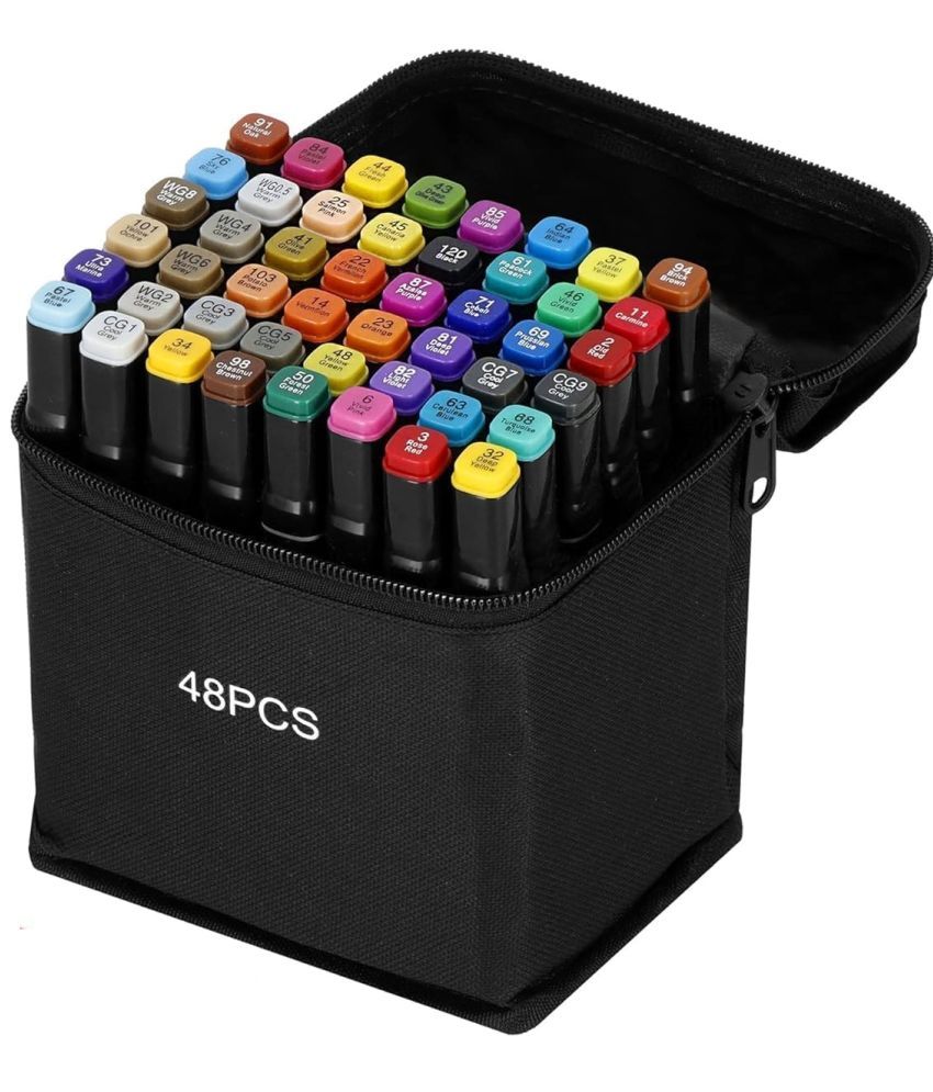     			Dual Tip Colorful Art Markers Sketch Pens 48 Colors With Carrying Case For Painting Sketching Calligraphy Drawing -Twin Head Permanent Colouring Marker Pens For Kids Adult, Multicolor (48)