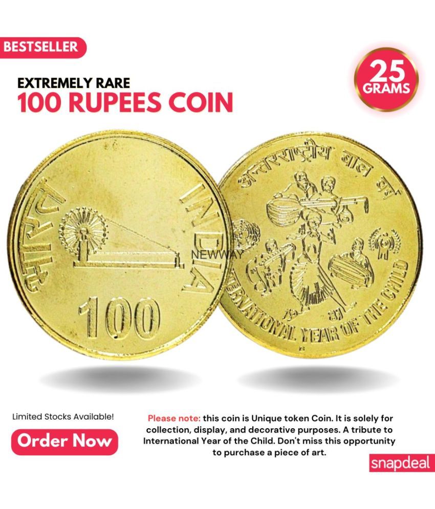     			Most Demanded 100 Rupees 1987 International Year of the Child Rare Gold-plated Heavy Coin