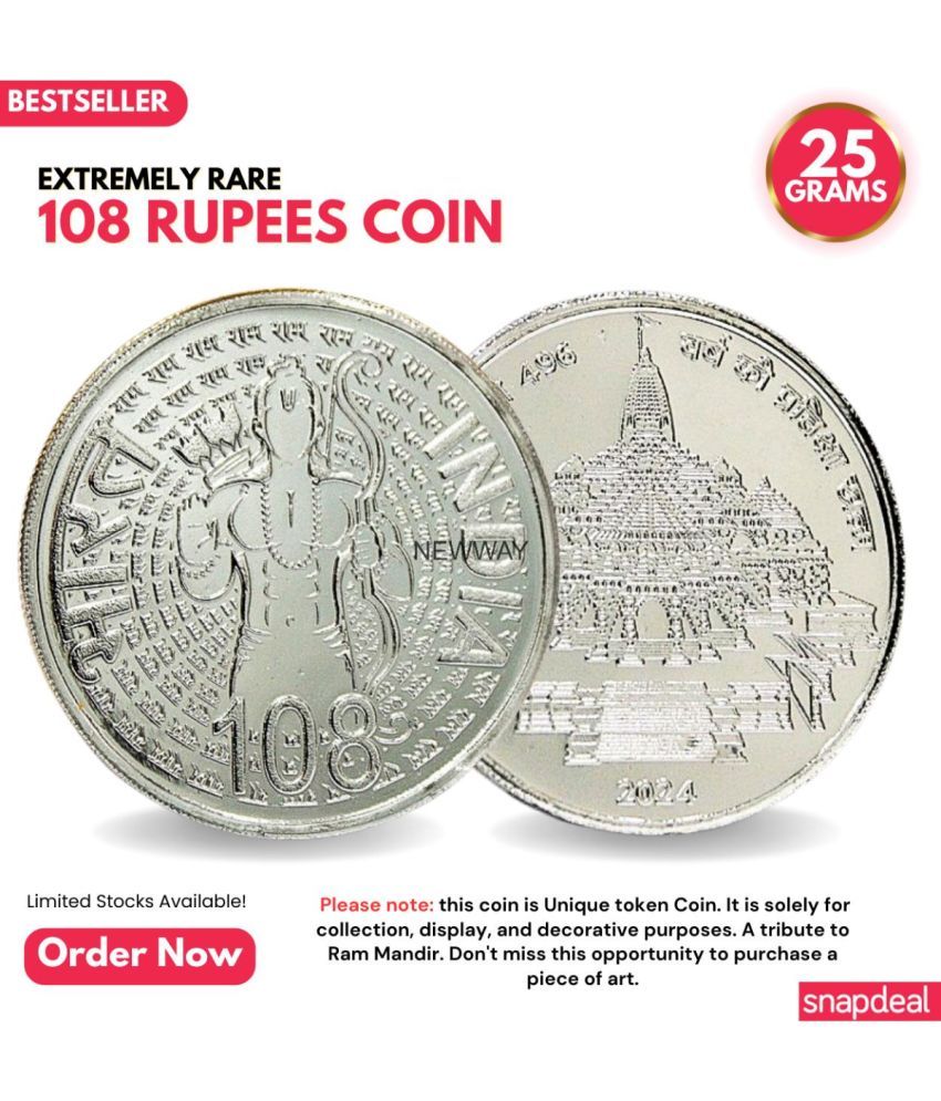     			Most Demanded 108 Rupees, Ram Mandir Rare Silver-plated Heavy Coin