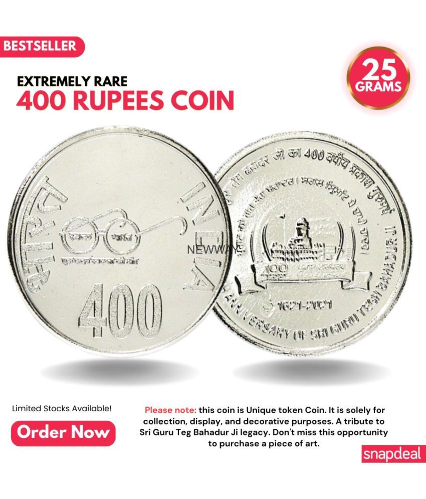     			Most Demanded 400 Rupees 2021 - 400th Birth Anniversary of Sri Guru Tegh Bahadur Ji Rare Silver-plated Heavy Coin