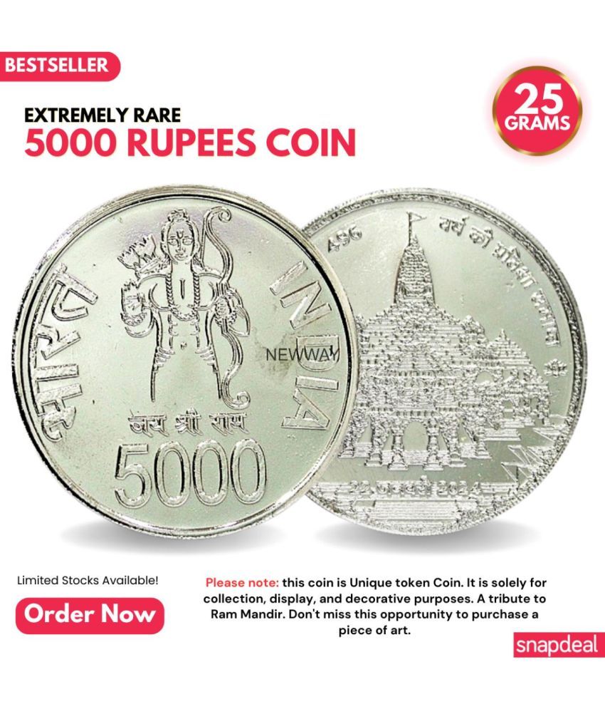     			Most Demanded 5000 Rupees, Ram Mandir Rare Silver-plated Heavy Coin