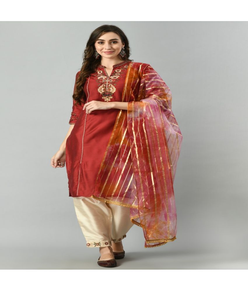     			Neel & Ned Polyester Solid Kurti With Pants Women's Stitched Salwar Suit - Maroon ( Pack of 1 )