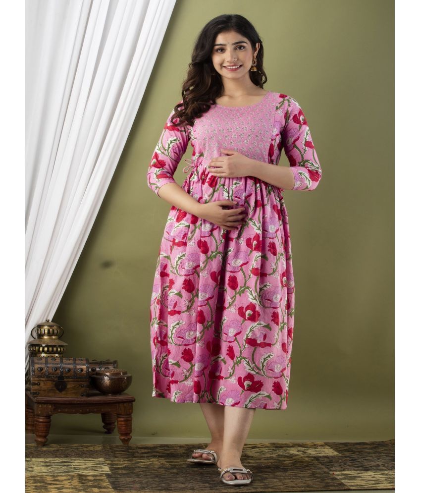     			Nevisha Style Pink Cotton Maternity Kurta Single