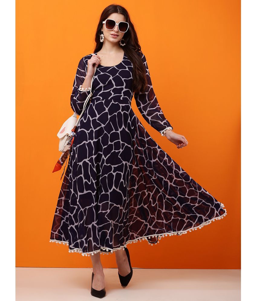     			Raabta Fashion Georgette Printed Ankle Length Women's Fit & Flare Dress - Navy ( Pack of 1 )