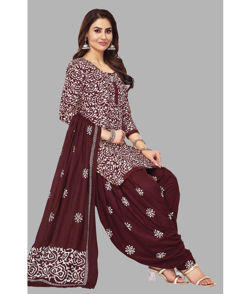     			SIMMU Unstitched Cotton Printed Dress Material - Maroon ( Pack of 1 )