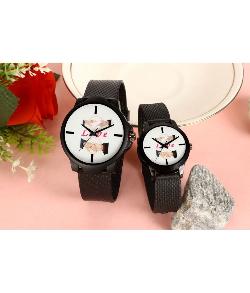     			THMT Black Silicon Analog Couple's Watch