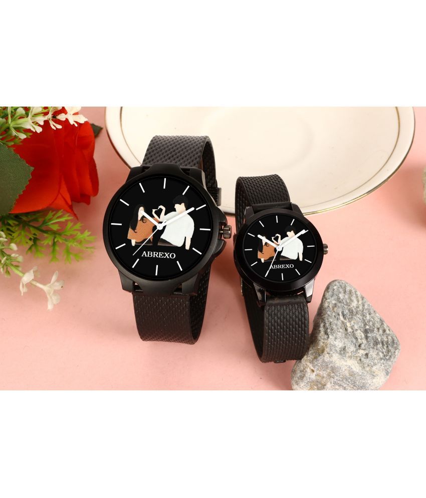     			THMT Black Silicon Analog Couple's Watch