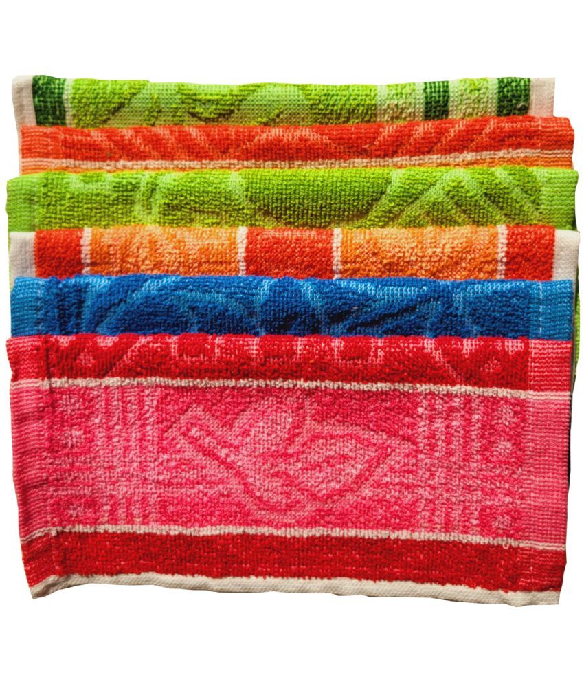     			Valtellina Cotton Printed Face Towel 301-350 GSM ( Pack of 6 ) - Multicolor