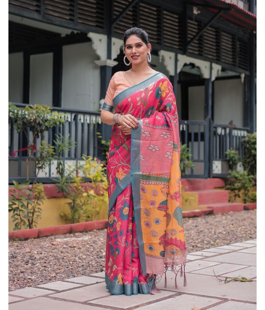     			AlmaariFashion Linen Printed Saree With Blouse Piece ( Multicolor , Pack of 1 )