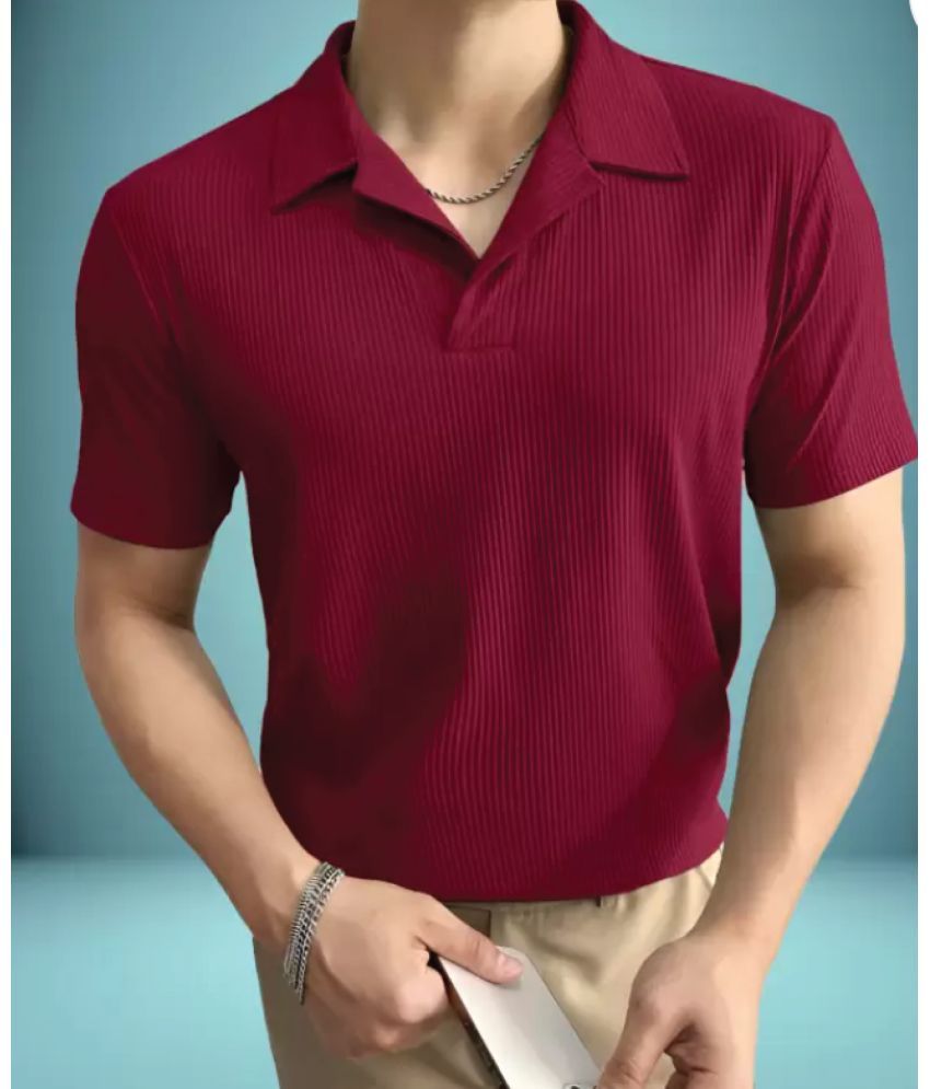     			Christy World Pack of 1 Polyester Regular Fit Striped Half Sleeves Men's Polo T Shirt ( Maroon )