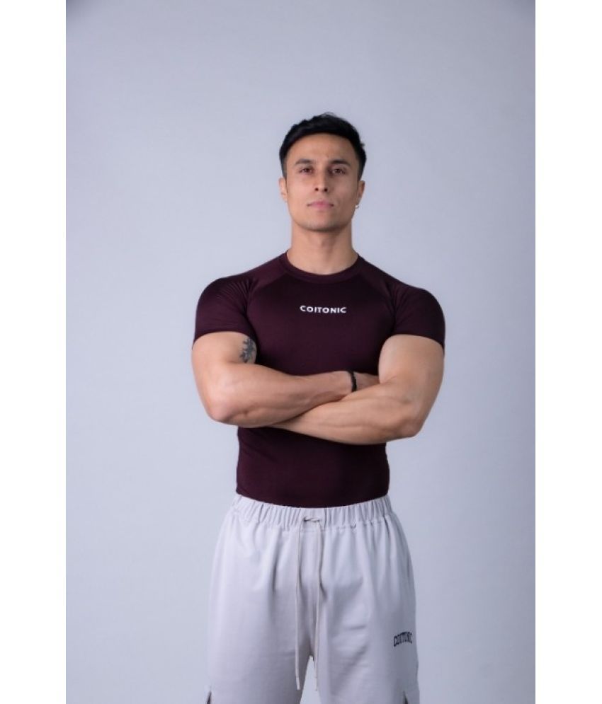     			Coitonic Maroon Polyester Slim Fit Men's Compression T-Shirt ( Pack of 1 )