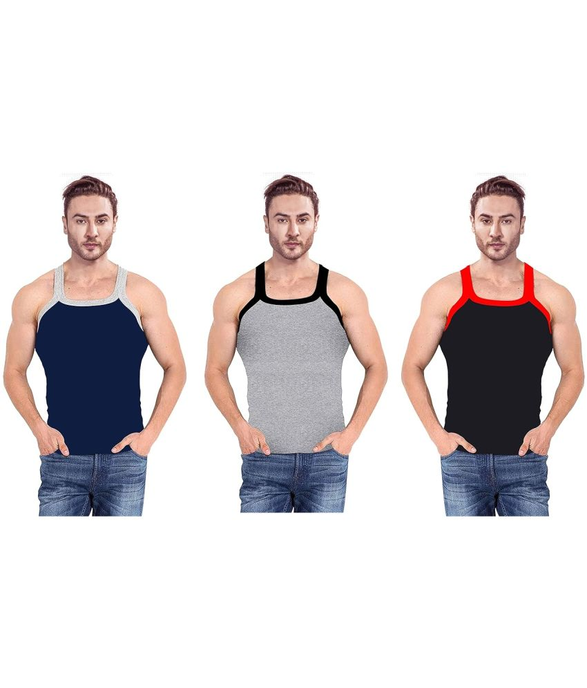     			D1 DIFFERENT ONE Pack of 3 Cotton Gym Vest For Men ( Multicolor )