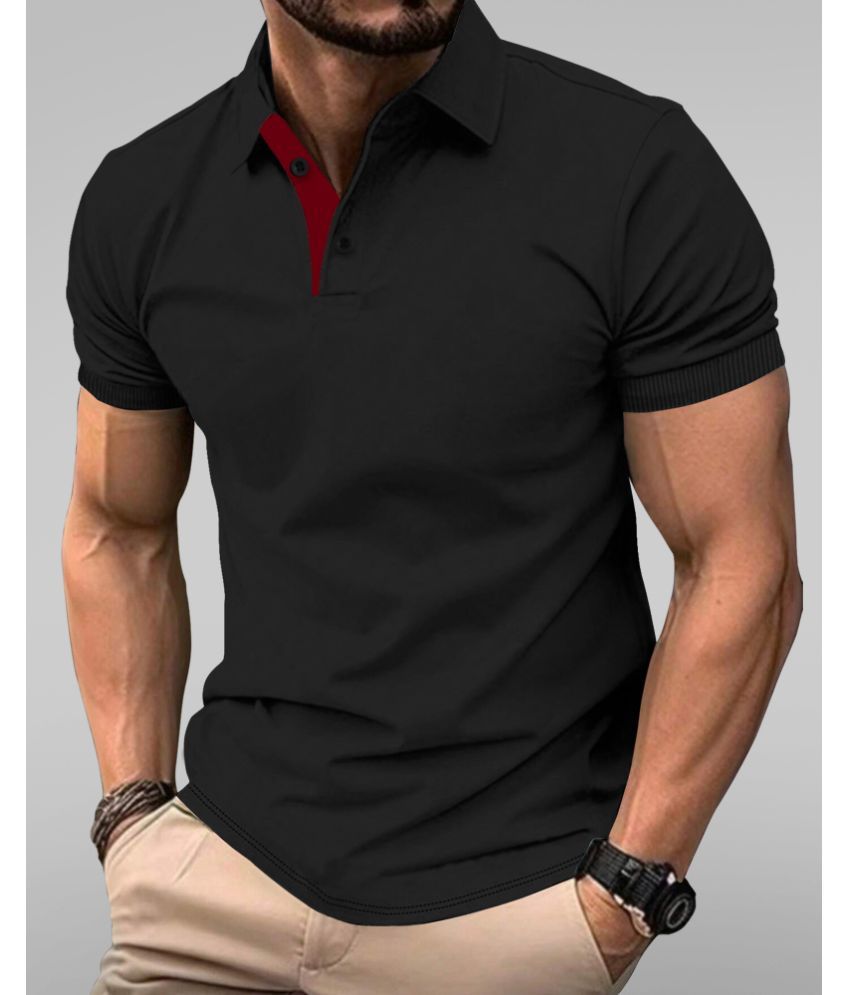     			Eyebogler Pack of 1 Cotton Regular Fit Solid Half Sleeves Men's Polo T Shirt ( Black )