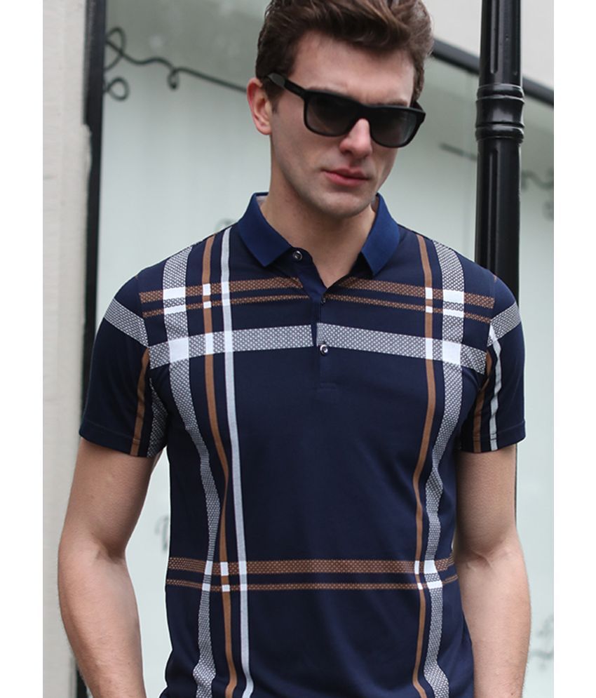     			Eyebogler Pack of 1 Cotton Blend Regular Fit Checks Half Sleeves Men's Polo T Shirt ( Navy Blue )