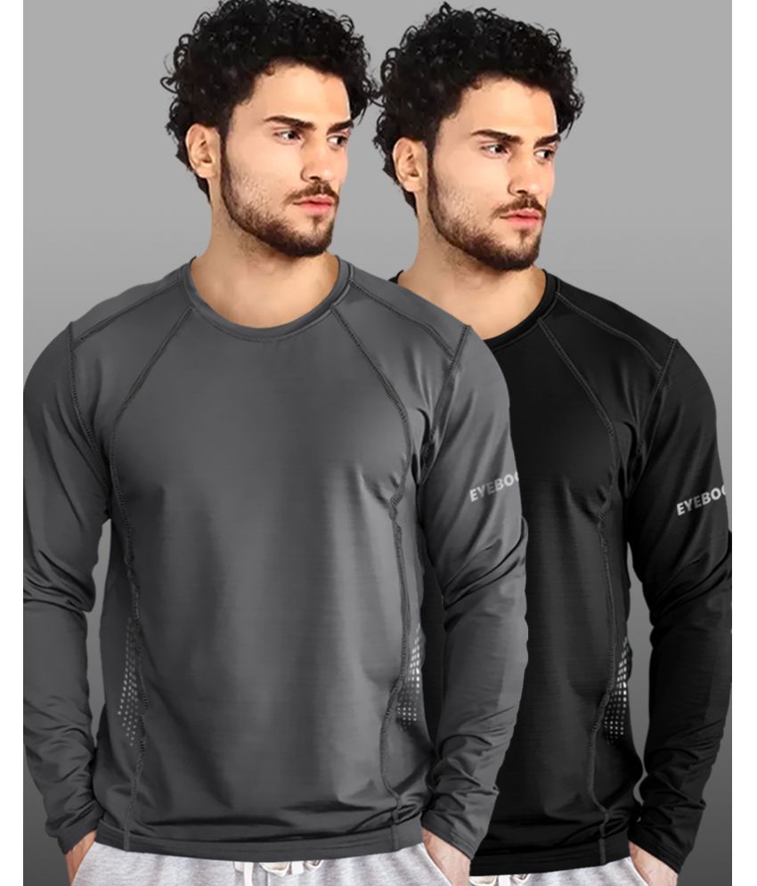     			Eyebogler Polyester Regular Fit Solid Full Sleeves Men's Round T-Shirt - Black ( Pack of 2 )