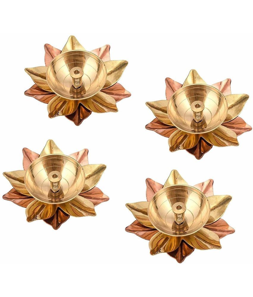     			Brass Akhand Lotus/Kamal Diya Brass, Copper Brass Table Diya Set - Pack of 4