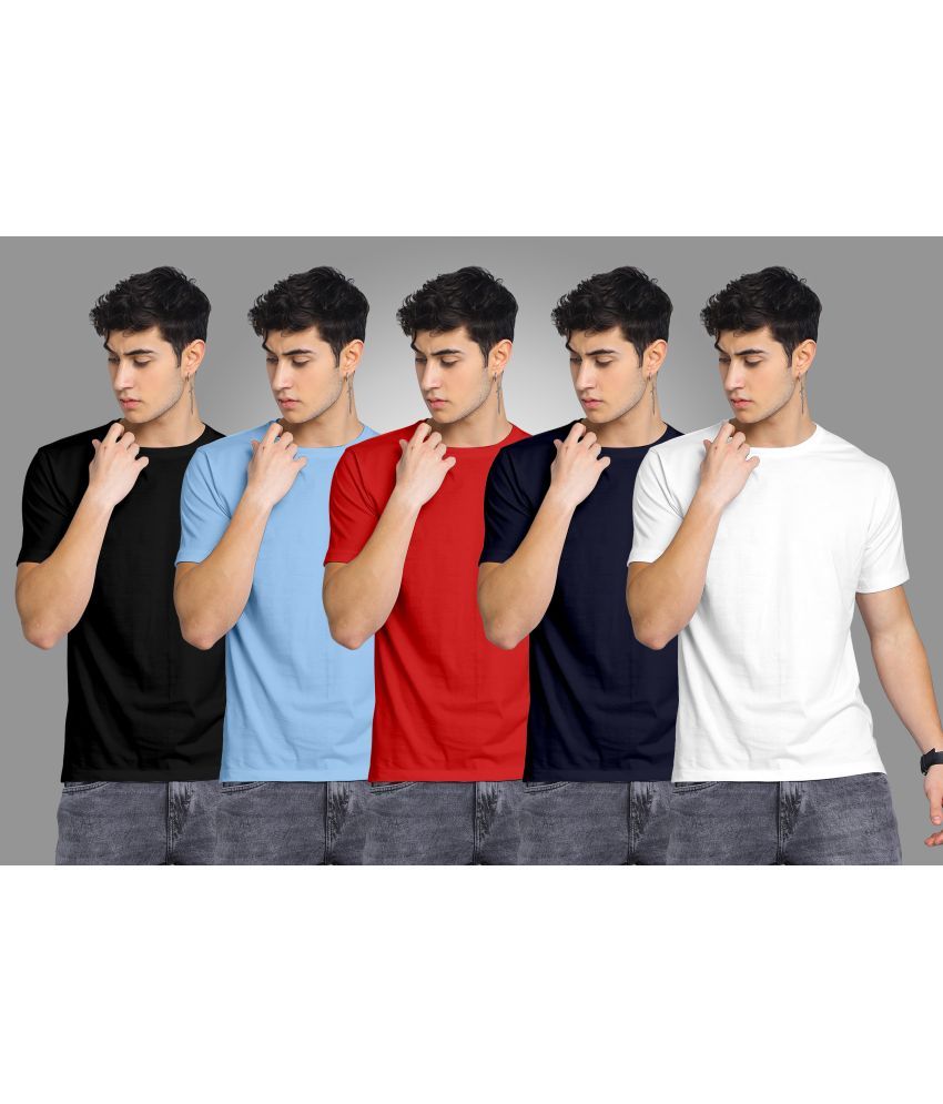     			FTX Polyester Regular Fit Solid Half Sleeves Men's Round T-Shirt - Sky Blue ( Pack of 5 )