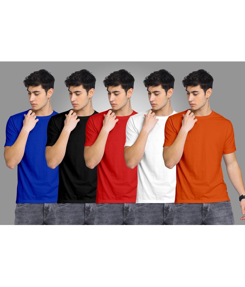     			FTX Polyester Regular Fit Solid Half Sleeves Men's Round T-Shirt - Orange ( Pack of 5 )