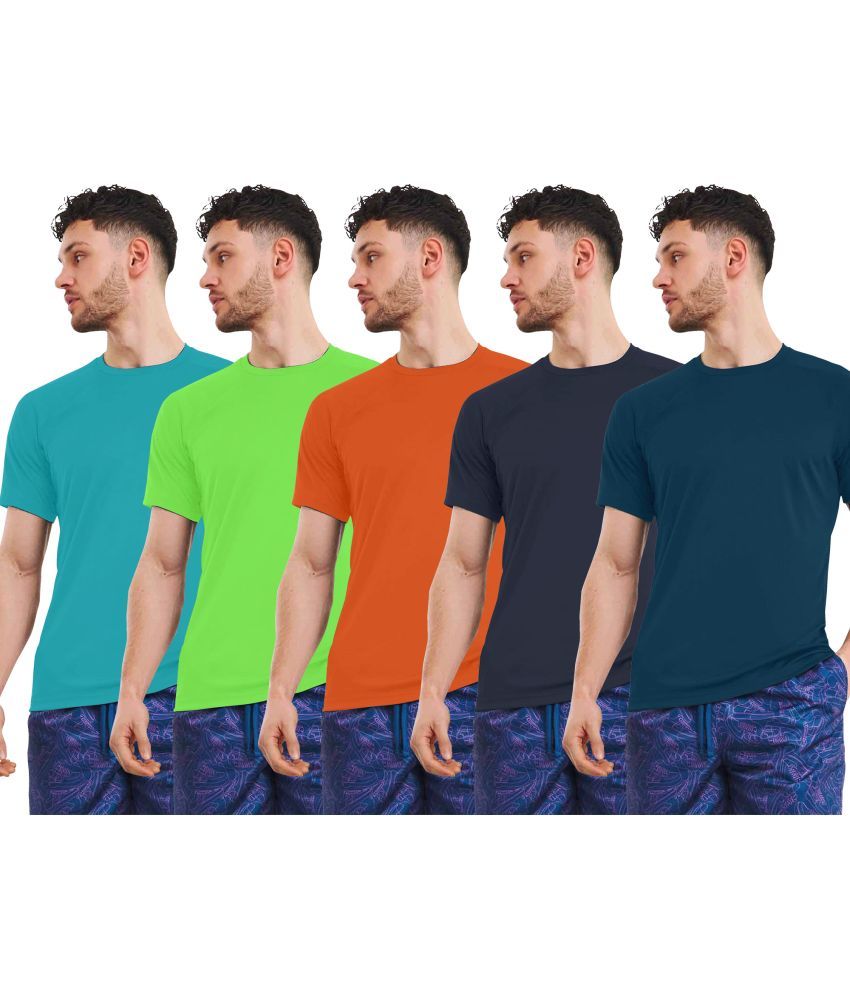     			FTX Polyester Regular Fit Solid Half Sleeves Men's Round T-Shirt - Turquoise ( Pack of 5 )