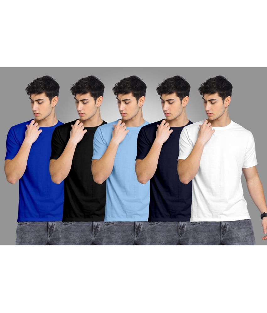     			FTX Polyester Regular Fit Solid Half Sleeves Men's Round T-Shirt - Black ( Pack of 5 )