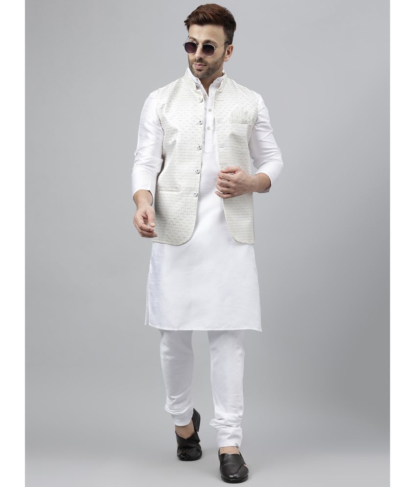     			Hangup White Viscose Regular Fit Men's Kurta Pyjama Set ( Pack of 1 )