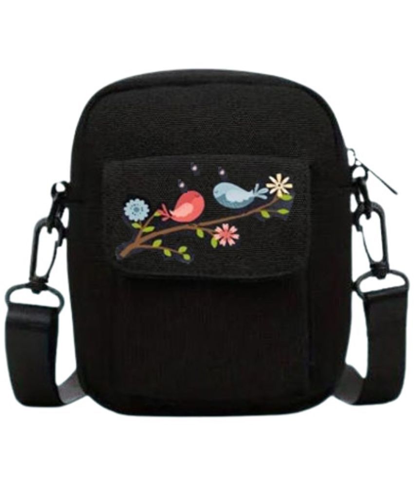     			Heaven Decor Black Printed Messenger Bag