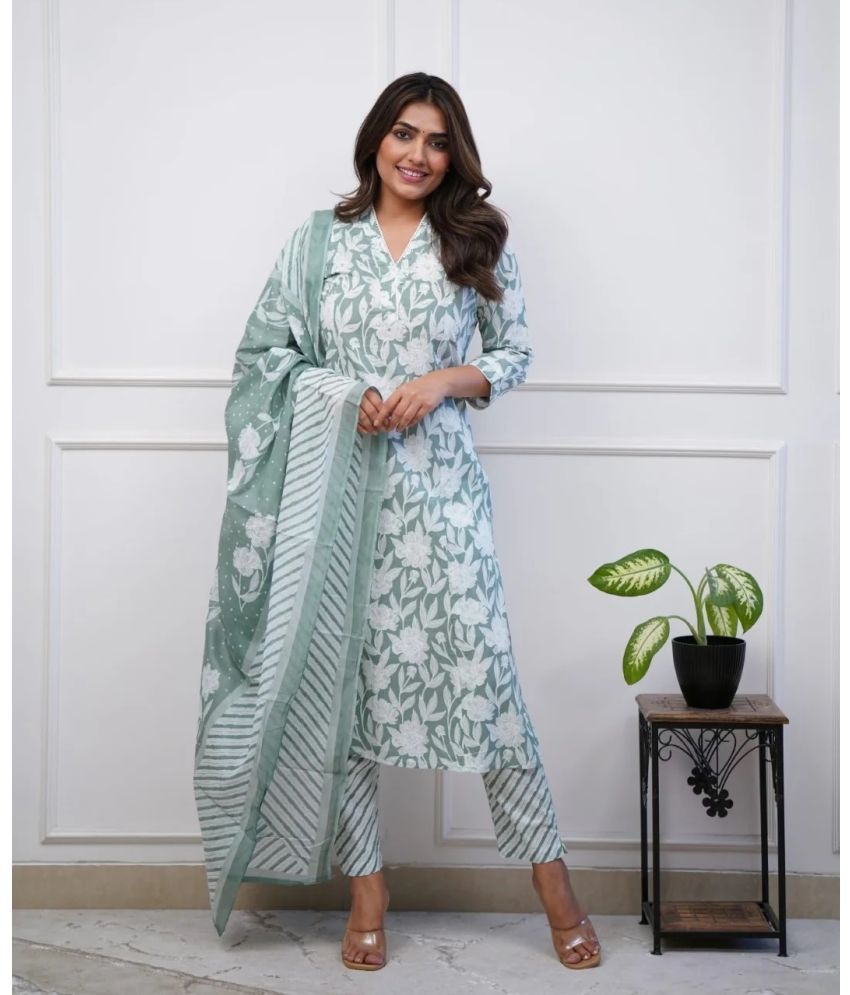     			NERMOSA Viscose Printed Kurti With Pants Women's Stitched Salwar Suit - Light Green ( Pack of 1 )