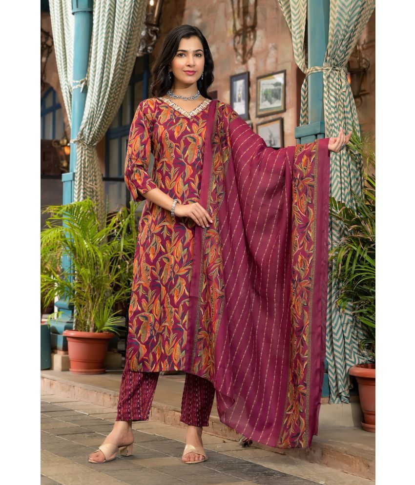     			NERMOSA Viscose Printed Kurti With Pants Women's Stitched Salwar Suit - Red ( Pack of 1 )