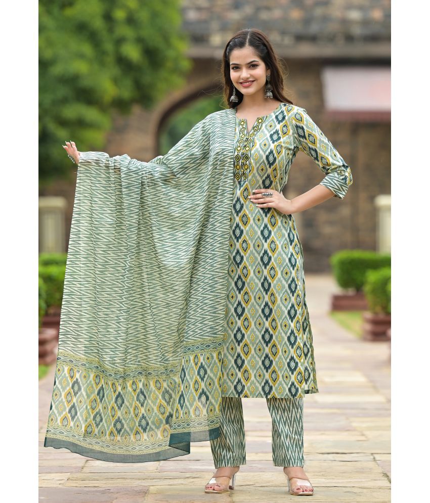     			NERMOSA Viscose Printed Kurti With Pants Women's Stitched Salwar Suit - Light Green ( Pack of 1 )