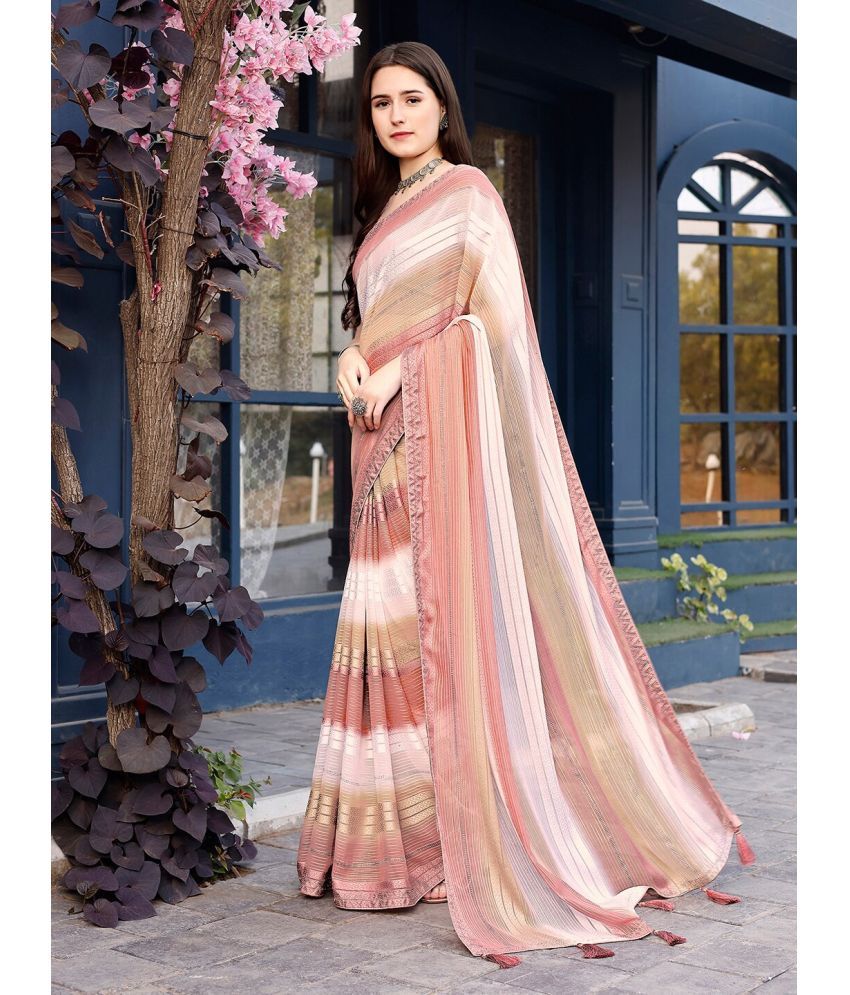     			Sanjana Silks Chiffon Striped Saree With Blouse Piece ( Peach , Pack of 1 )