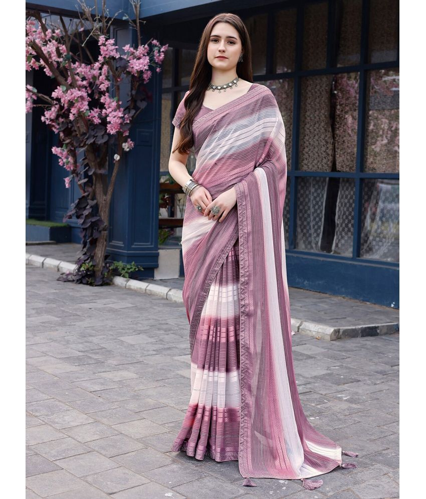     			Sanjana Silks Chiffon Striped Saree With Blouse Piece ( Wine , Pack of 1 )