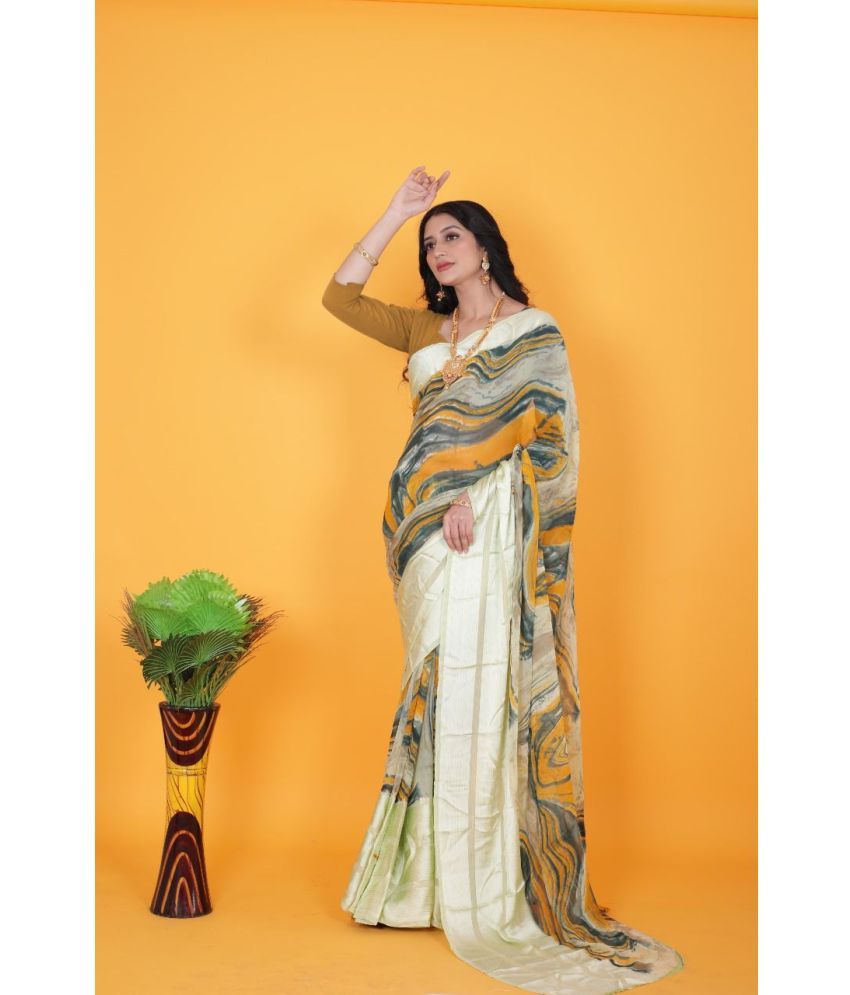     			Sanjana Silks Satin Printed Saree With Blouse Piece ( Green , Pack of 1 )