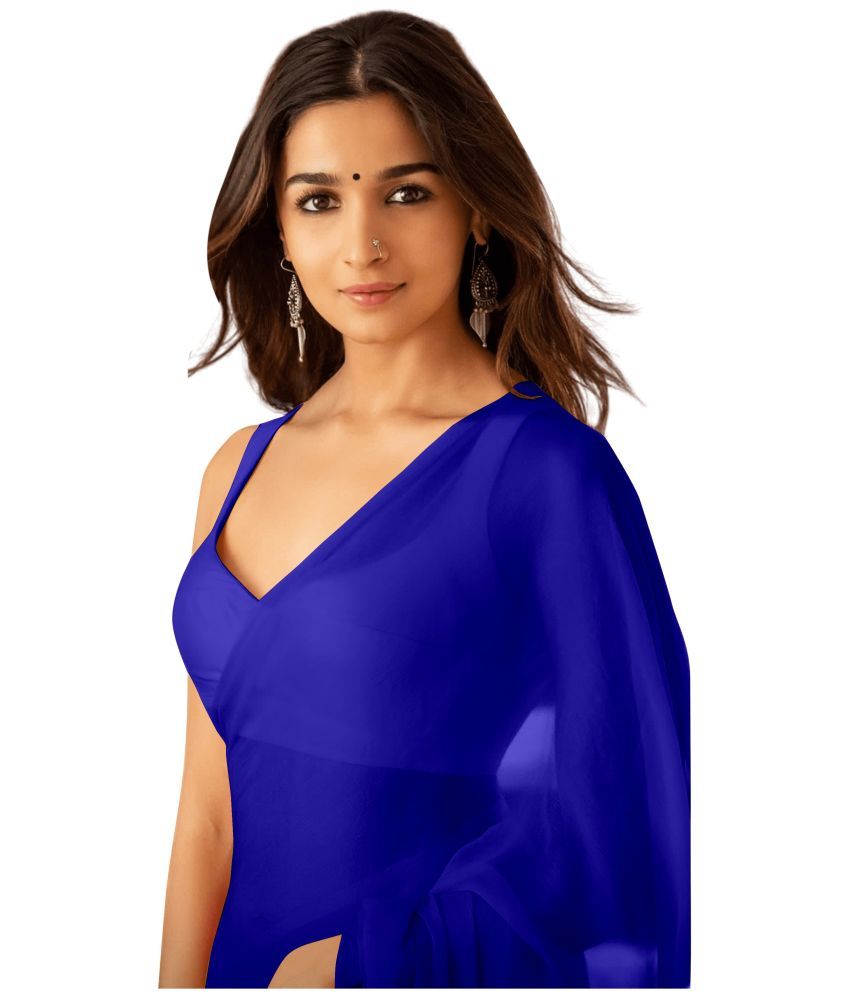     			Sidhidata Georgette Solid Saree Without Blouse Piece ( Blue , Pack of 1 )