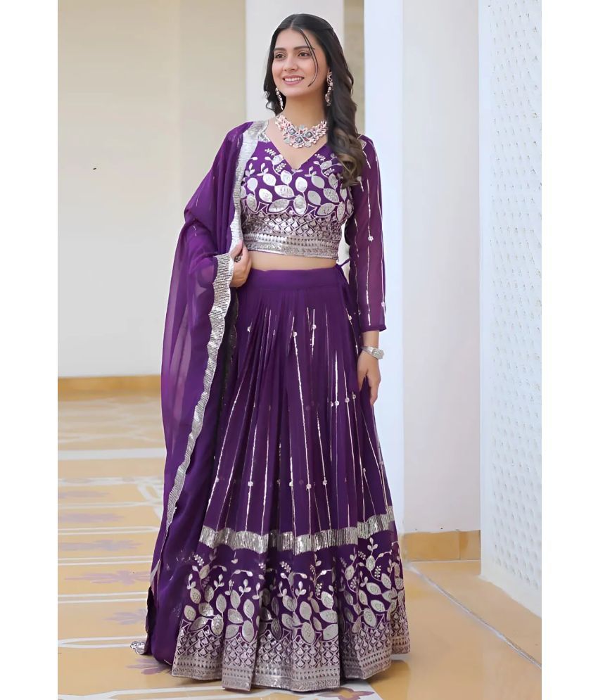     			Trijal Fab Purple Georgette Circular Stitched Lehenga Single